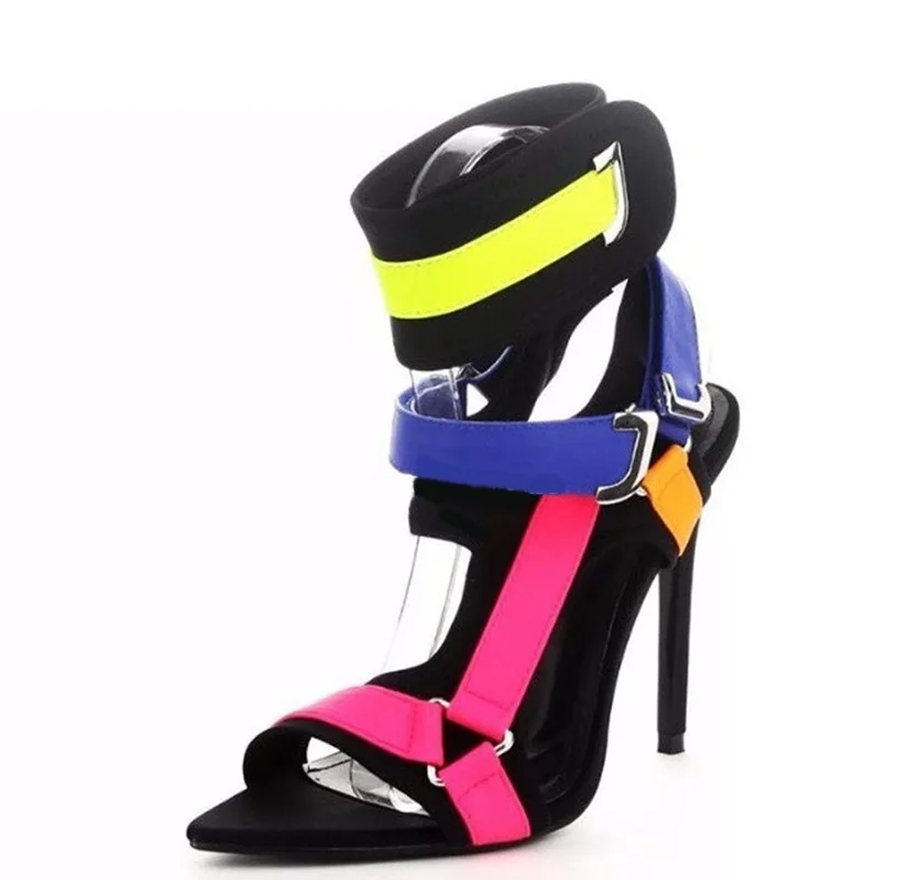 Newest Mixed Color Buckle Strap Women Sandals Stiletto Heels Metal Buckle Decoration Ladies Sandals Pink Yellow Blue Color Block
Newest Mixed Color Buckle Strap Women Sandals Stiletto Heels Metal Buckle Decoration Ladies Sandals Pink Yellow Blue Color Block