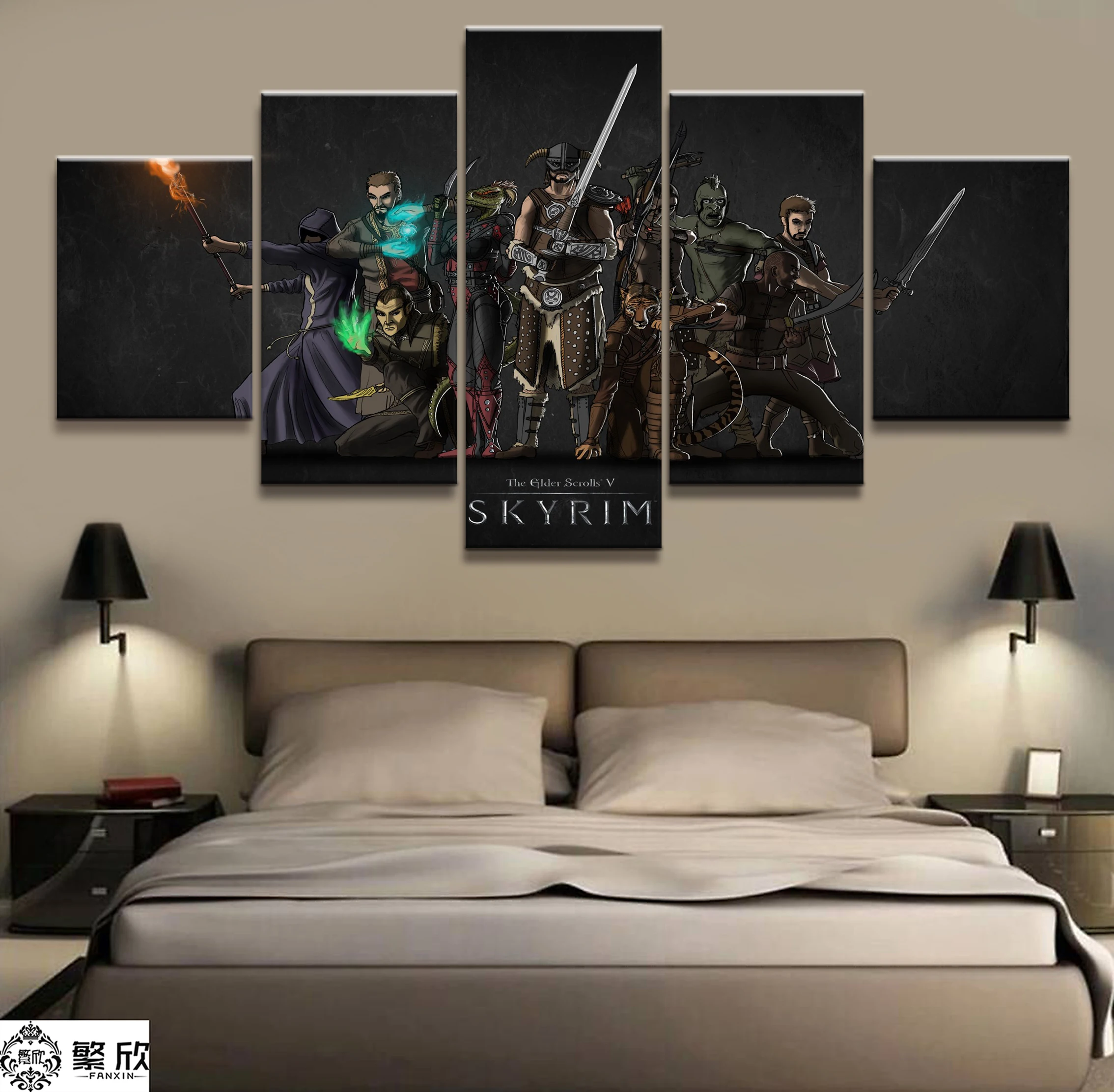 Модульная Картина на холсте для домашнего декора 5 шт. картина из свитки V Skyrim Game