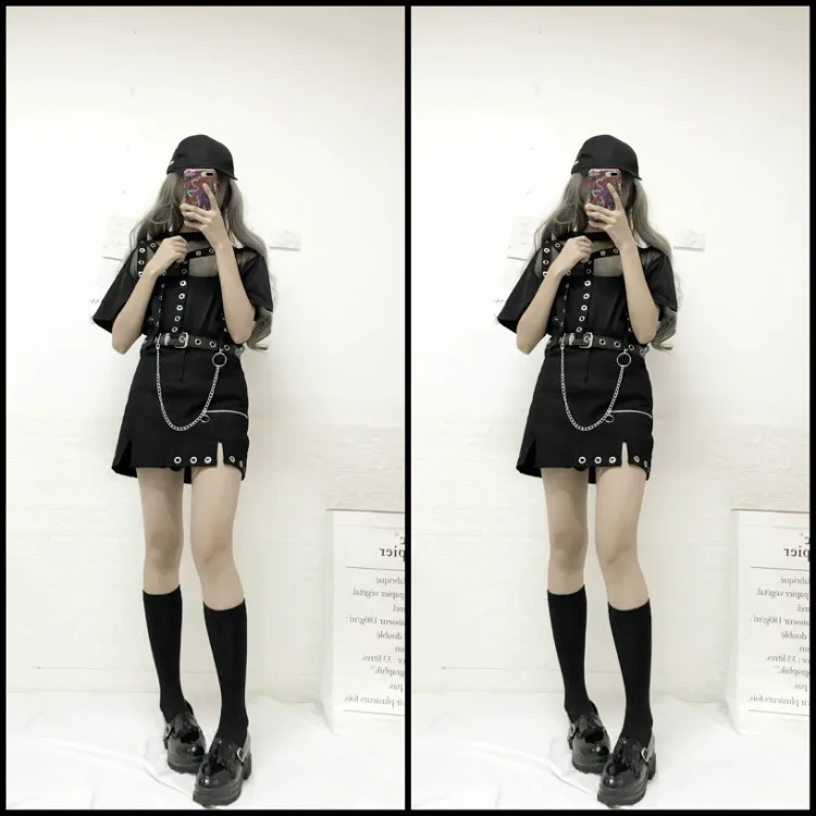 punk style New ulzzang Korea fashion Women's Clothing sequined Chain zipper Harajuku loose high waist split black skirt + sashes
punk style New ulzzang Korea fashion Women's Clothing sequined Chain zipper Harajuku loose high waist split black skirt + sashes