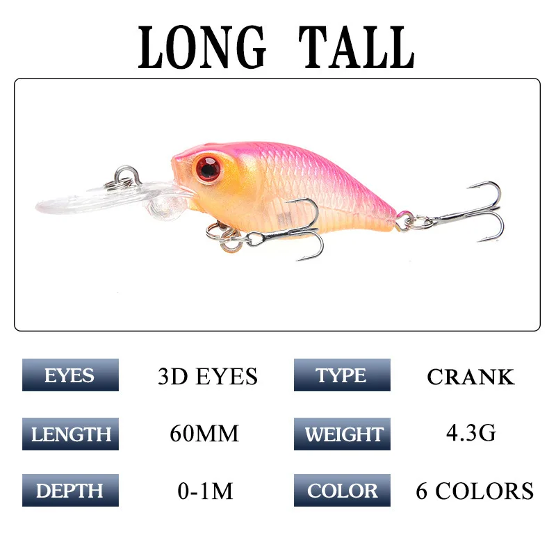 2018 New Crank Fishing Lure 6cm/4.3g Crankbait Freshwater Plastic Hard Bait | Спорт и развлечения