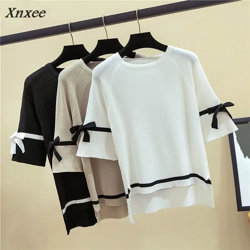 Xnxee Summer Casual Bow Knitted Women T shirts 2018 Newly Half Sleeve Solid T shirt O-Neck Fashion Loose Female Camisetas 67369
Xnxee Summer Casual Bow Knitted Women T shirts 2018 Newly Half Sleeve Solid T shirt O-Neck Fashion Loose Female Camisetas 67369