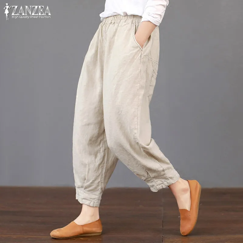 Women's Linen Harem Pants 2022 ZANZEA Female Solid Cropped Pants Trousers Vintage Casual Elastic Waist Pantalon Femme
Women's Linen Harem Pants 2022 ZANZEA Female Solid Cropped Pants Trousers Vintage Casual Elastic Waist Pantalon Femme