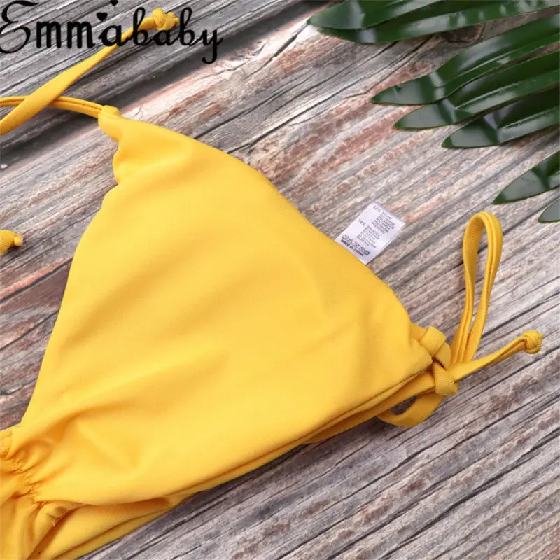 Женский купальник с высокой талией желтый бандажный купальник-бикини для пляжа
