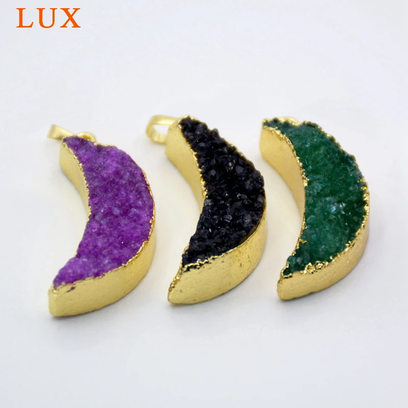 Gold Bezel Natural 30mm rainbow Agates Druzy Geode Crystal Crescent Moon Charm Pendant Drusy Gem stone Bead Jewelry Connector
Gold Bezel Natural 30mm rainbow Agates Druzy Geode Crystal Crescent Moon Charm Pendant Drusy Gem stone Bead Jewelry Connector