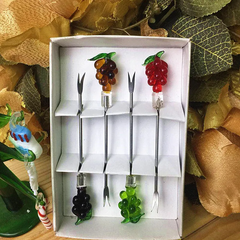 Custom cute handmade murano glass Apple/Banana/Cherry/Pear miniature tableware stainless steel fruit fork set Cake dessert stick
Custom cute handmade murano glass Apple/Banana/Cherry/Pear miniature tableware stainless steel fruit fork set Cake dessert stick