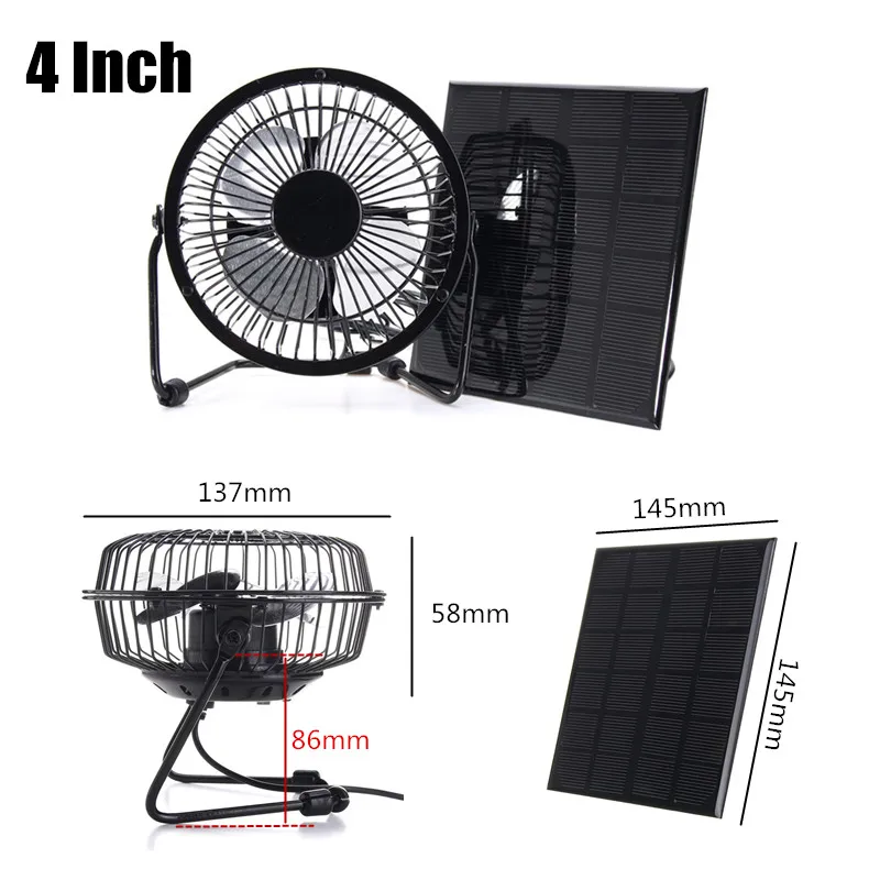 High Quality 4 Inch Cooling Ventilation Fan USB Solar Powered Panel Iron For Home Office Outdoor Traveling Fishing | Бытовая техника