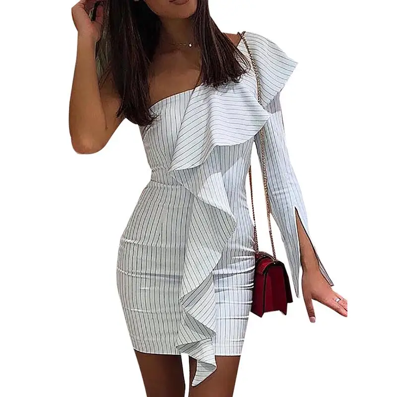 Summer Bandage Vestidos Stripe Ruffles Women Dress Mini Sheath Sexy Pencil One Shoulder Ladies Party Bodycon Clubwear SJ2057X
Summer Bandage Vestidos Stripe Ruffles Women Dress Mini Sheath Sexy Pencil One Shoulder Ladies Party Bodycon Clubwear SJ2057X