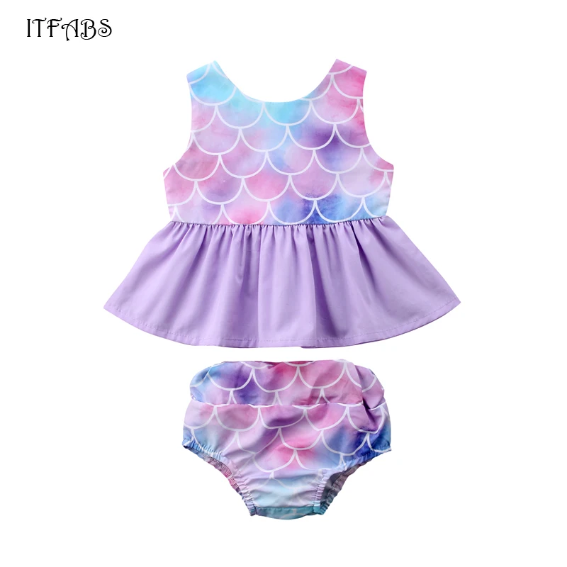 Newborn Toddler Kids Baby Girl Mermaid Vest Tops Dress Shorts Pants Set 1-4T 2018 New two piece bikini suit | Спорт и развлечения