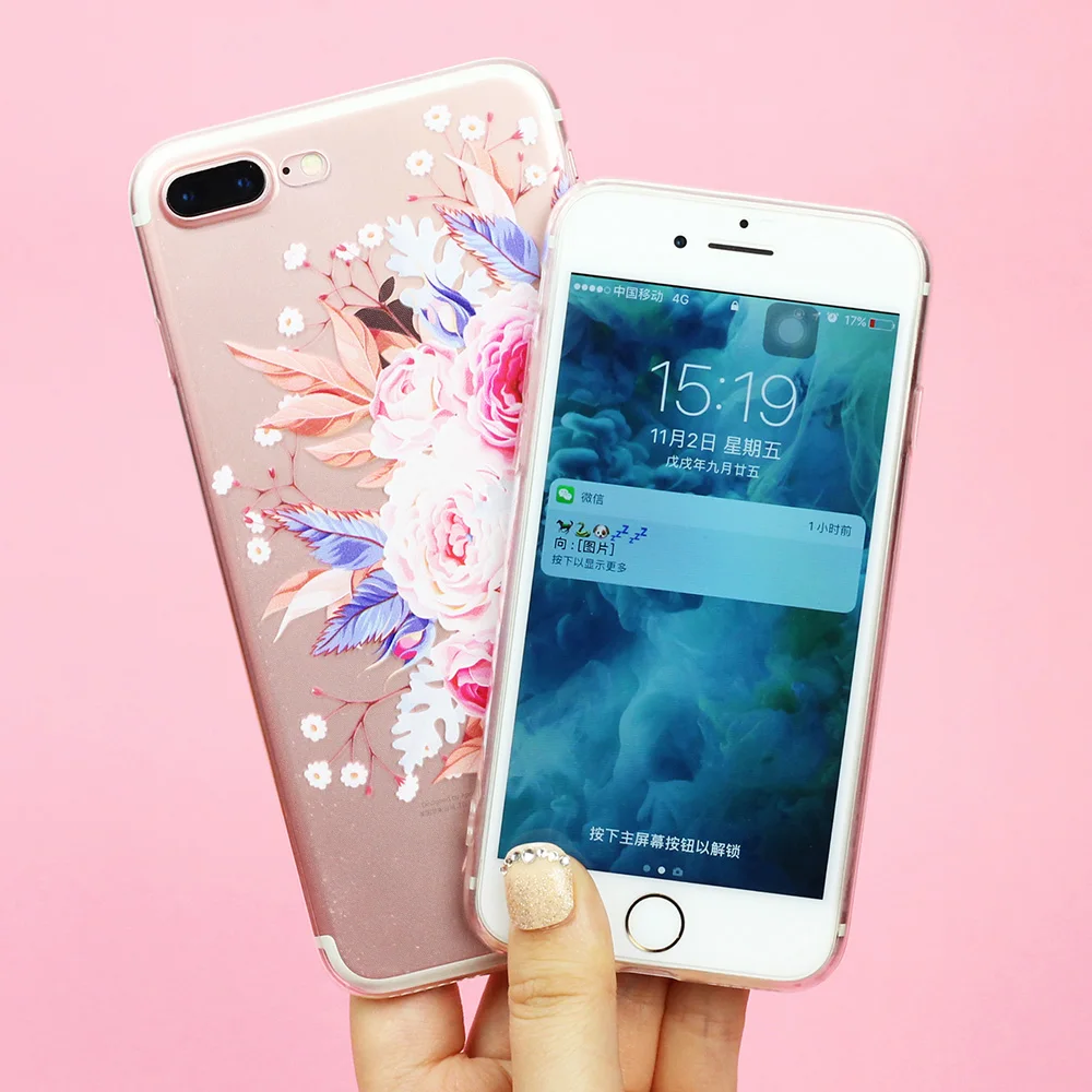 JONSNOW For iPhone 7 Flowers Pattern Soft Case X 6S 8 Plus Clear Back Cover for 5 5S SE Capa Coque Fundas | Мобильные телефоны и