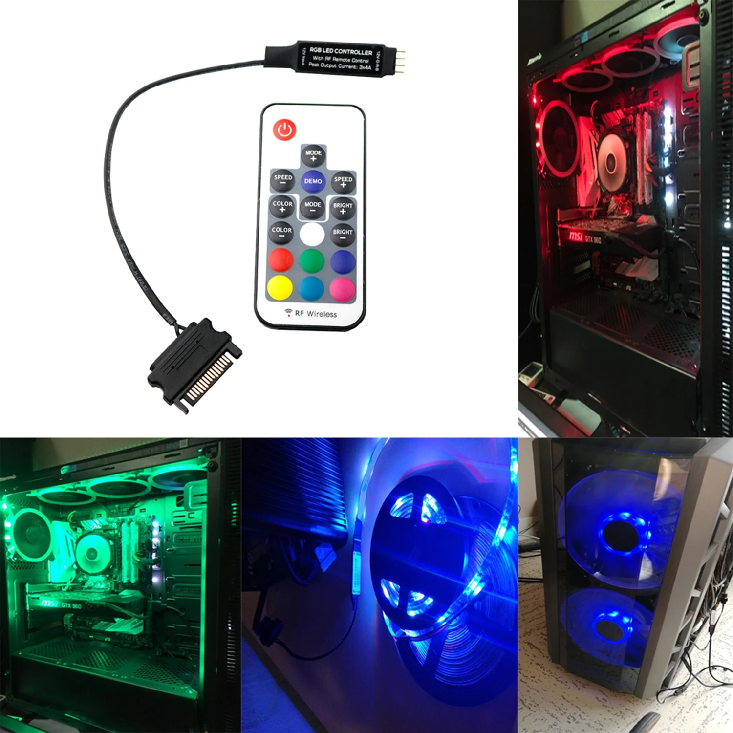 SATA RGB Controller RF Remote Wireless Controler DC12V 3*4A Sata For PC Computer Outlet Jack 5050 RGB LED Strip Tape Lighting JQ
SATA RGB Controller RF Remote Wireless Controler DC12V 3*4A Sata For PC Computer Outlet Jack 5050 RGB LED Strip Tape Lighting JQ