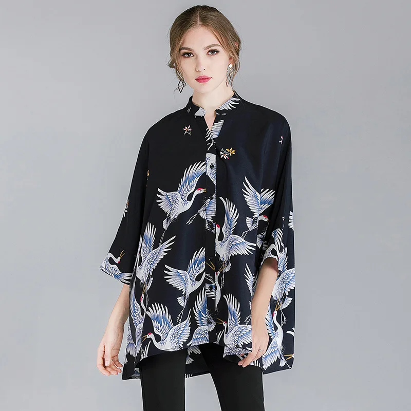 European style Big Size Chiffon Blouse Women Crane Vintage Print Loose Shirt Blouses Female Round neck Batwing Sleeve Ladies Top
European style Big Size Chiffon Blouse Women Crane Vintage Print Loose Shirt Blouses Female Round neck Batwing Sleeve Ladies Top