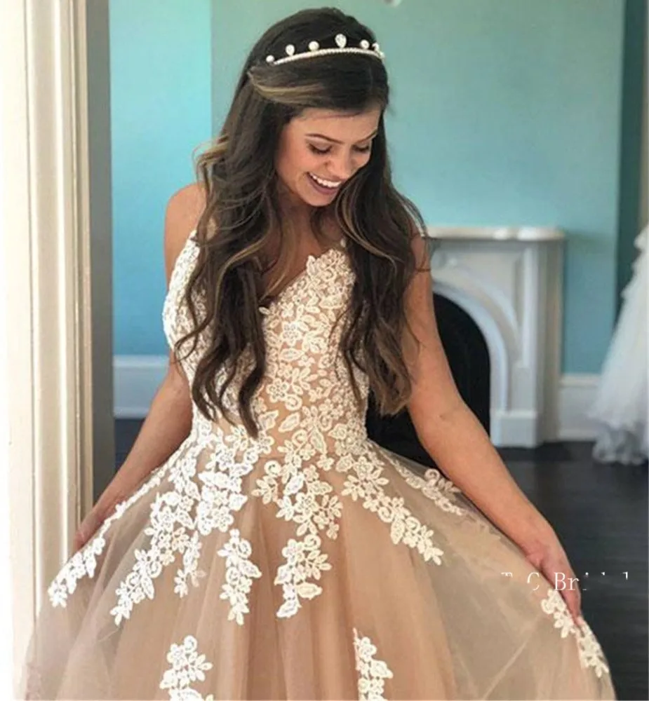 Eightale Champagne Wedding Dress Champagne White Lace Appliques A Line Spaghetti Strap Long Bridal Dresses Princess Wedding Gown
Eightale Champagne Wedding Dress Champagne White Lace Appliques A Line Spaghetti Strap Long Bridal Dresses Princess Wedding Gown