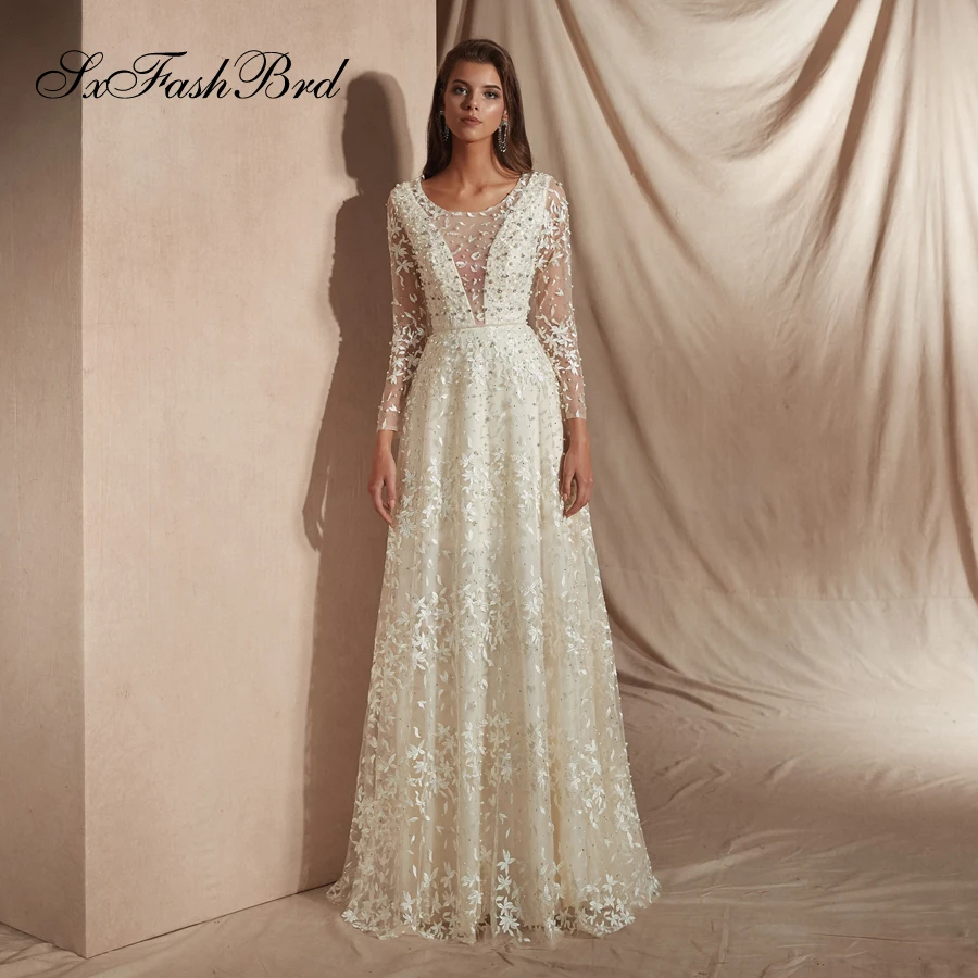 Vestidos Fiesta De Noche Mujer элегантное платье с круглым вырезом и длинными рукавами длинное