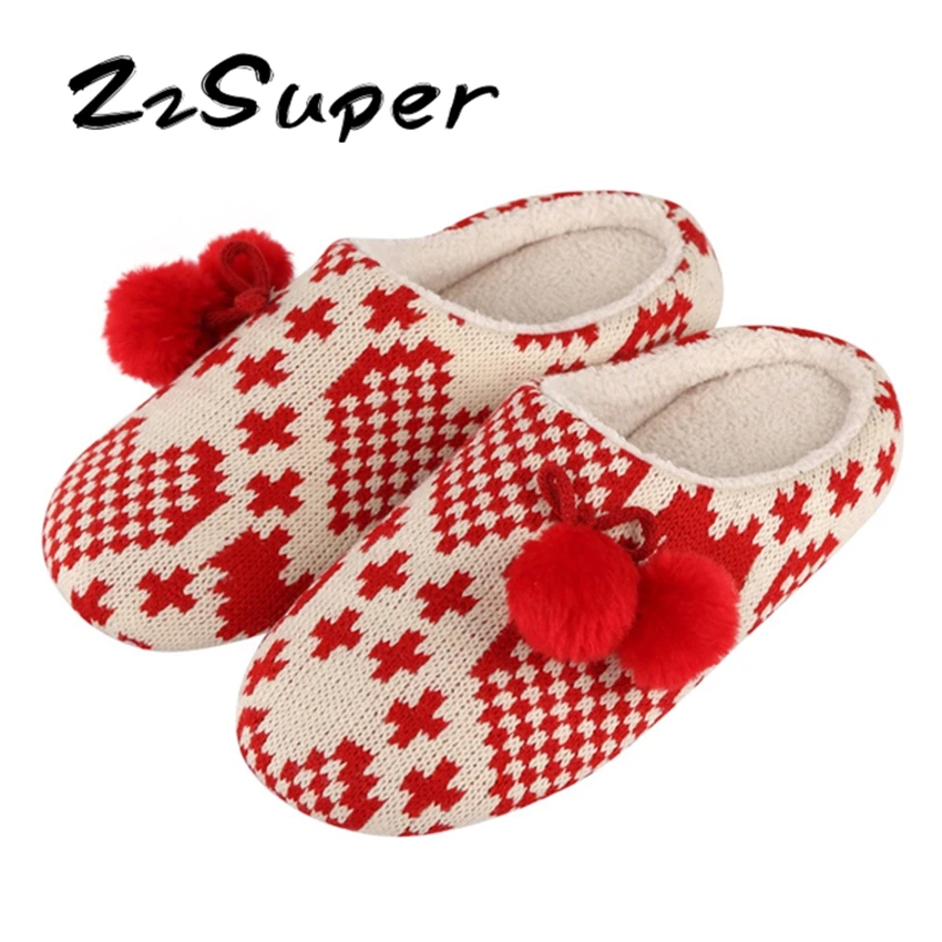 ZzSuper 2018 детские рождественские тапочки Новый год Семья зимняя теплая обувь