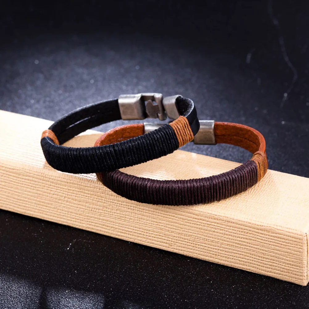 Surfer Men Vintage Bracelets Hemp Wristband Bracelet Cuff Hand-woven PU Leather Male Punk Biker Fashion Bangles | Украшения и