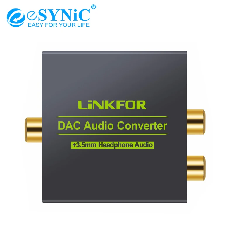 eSYNiC Digital to analog DAC audio converter with 2 x RCA L/R and 1 x 3.5mm jack Digital Optical Coax Coaxial Toslink Adapter
eSYNiC Digital to analog DAC audio converter with 2 x RCA L/R and 1 x 3.5mm jack Digital Optical Coax Coaxial Toslink Adapter