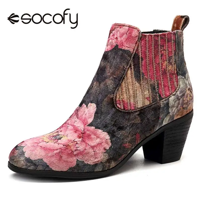 Socofy Flower Printed Fall Spring Women Boots Elastic Warm Flock Cloth Ankle Boots Shoes Woman Fashion Retro Booties Women Shoes
Socofy Flower Printed Fall Spring Women Boots Elastic Warm Flock Cloth Ankle Boots Shoes Woman Fashion Retro Booties Women Shoes