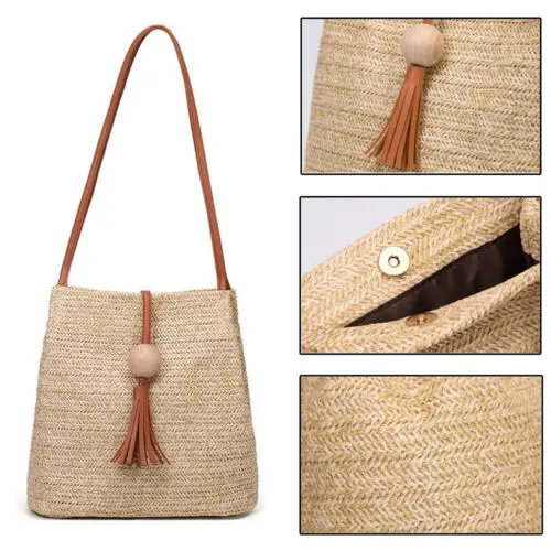 Faroot Brand Shopping Bag Women Straw Rattan Bags Woven Handbags Shoulder Knitted Purse Travel Tassel Ladies Storage | Дом и сад