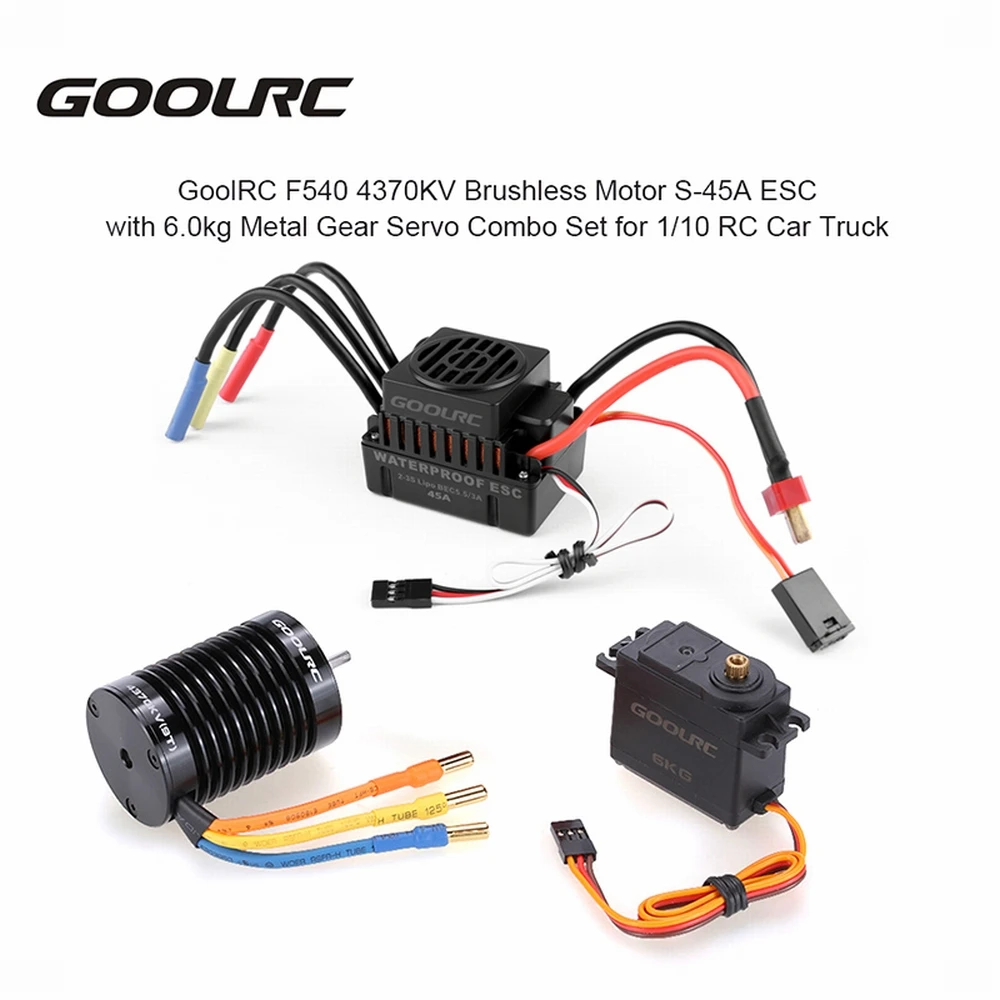 GoolRC F540 4370KV бесщеточный мотор S-45A ESC с 6,0кг металлическим зубчатым приводом, обновленный бесщеточный Комбинированный набор для 1/10 RC Car Truck Kit
GoolRC F540 4370KV бесщеточный мотор S-45A ESC с 6,0кг металлическим зубчатым приводом, обновленный бесщеточный Комбинированный набор для 1/10 RC Car Truck Kit