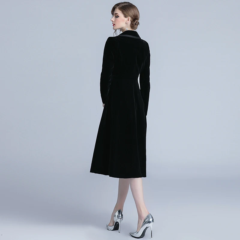 Banulin 2018 Winter Runway Designer Women Vintage Notched Collar Wrap Black Velvet Maxi Coat Thick Warm Long Trench Outwear | Женская