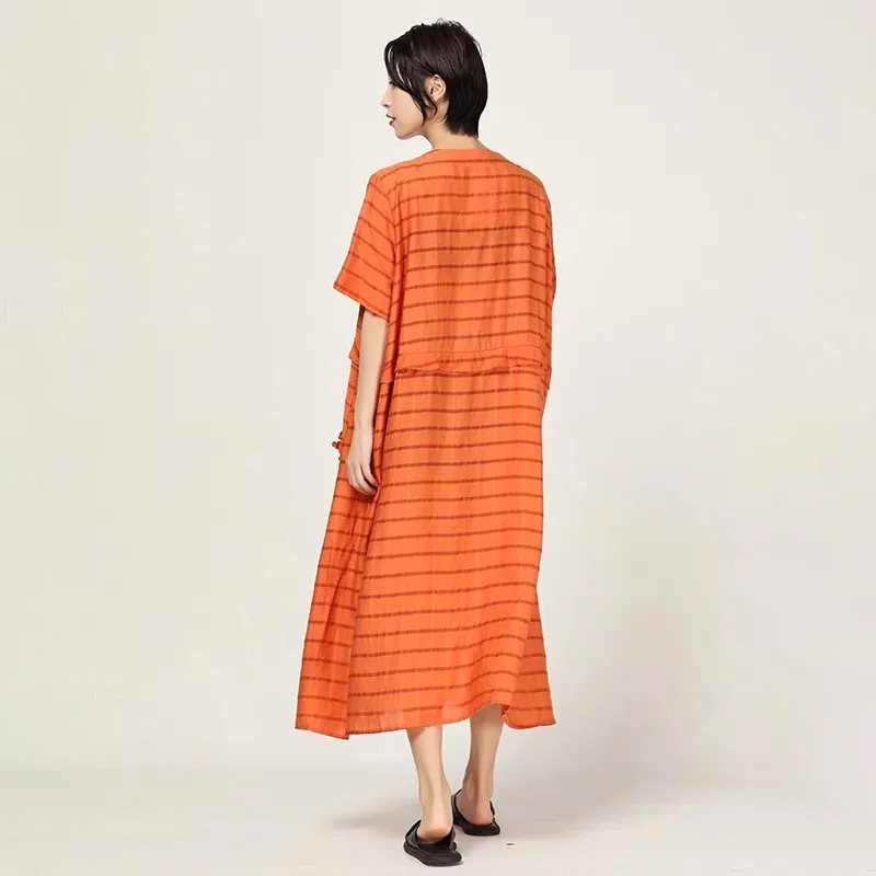 CHICEVER Summer Casual Striped Patchwork High Waist Ruffles Dress For Women O Neck Short Sleeve Loose Plus Size Mid Calf Dresses
CHICEVER Summer Casual Striped Patchwork High Waist Ruffles Dress For Women O Neck Short Sleeve Loose Plus Size Mid Calf Dresses