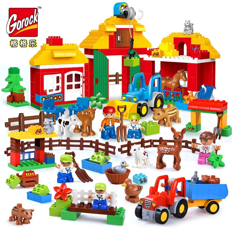 GOROCK Большой размер DIY Happy Farm Zoo с животными набор Duplo блоки кирпичи развивающие