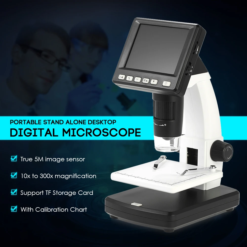 Professional Portable Stand Alone Desktop 3.5" LCD Digital Microscope 10-300X up to 1200x Magnification 5M Resolution
Professional Portable Stand Alone Desktop 3.5" LCD Digital Microscope 10-300X up to 1200x Magnification 5M Resolution