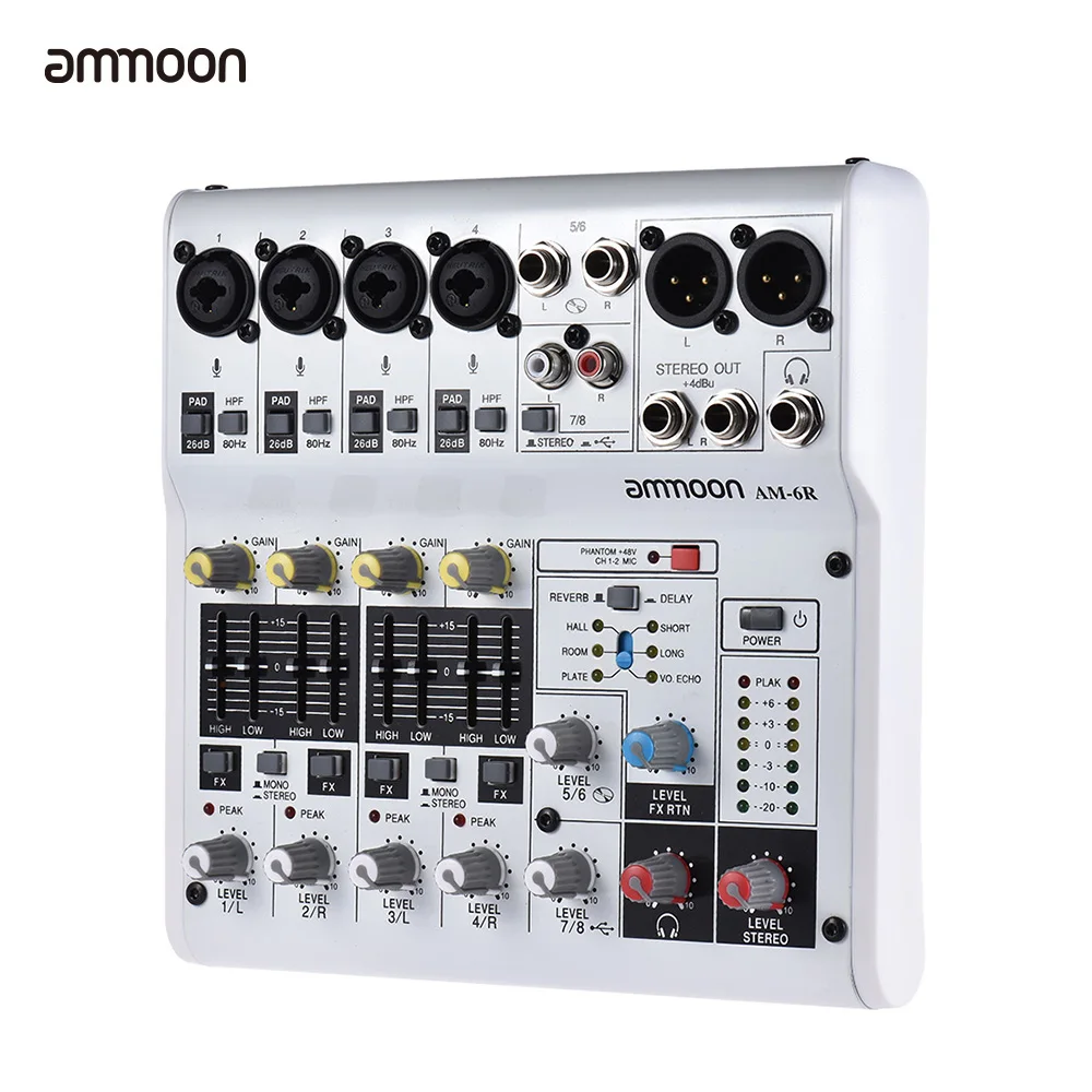 Ammoon AM-4R микшерный пульт 6-канальный аудио микшерный пульт звуковая карта цифровой микшерный пульт встроенный 48 В фантомное питание
Ammoon AM-4R микшерный пульт 6-канальный аудио микшерный пульт звуковая карта цифровой микшерный пульт встроенный 48 В фантомное питание