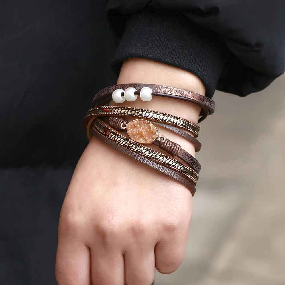 UOTOP 2020 New Handmade Bohemian Multilayer Genuine Leather Wrap Bracelet Wristband Female Druzy Stone Bracelets for Women
UOTOP 2020 New Handmade Bohemian Multilayer Genuine Leather Wrap Bracelet Wristband Female Druzy Stone Bracelets for Women