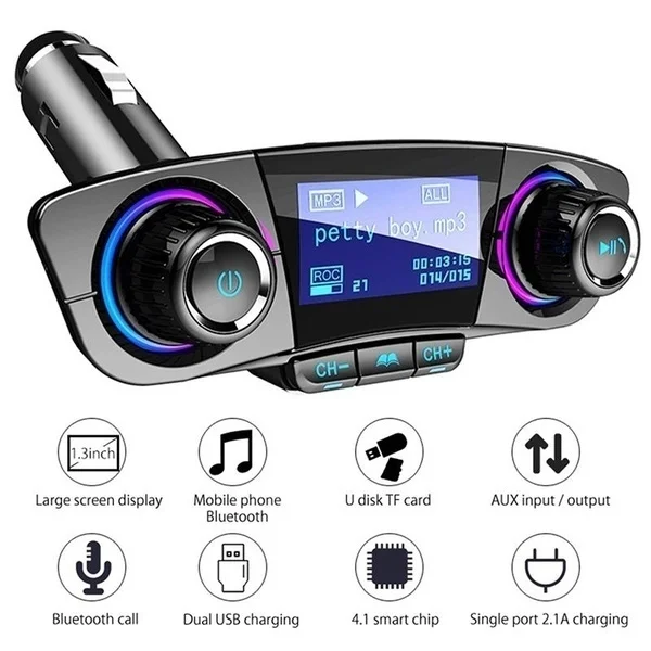 Автомобильное зарядное устройство с двумя USB портами FM передатчик BT06 Bluetooth