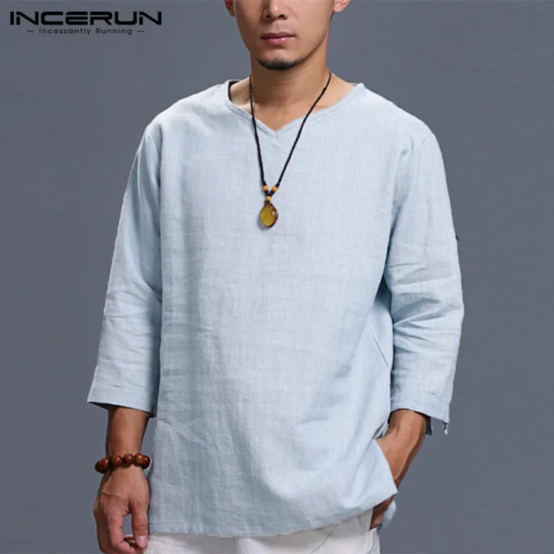Stylish Mens Shirts Cotton Three Quarter Sleeve Folded V Neck Plain Chinese Style Tee Shirt Loose Tops Man Camisas Men Clothing
Stylish Mens Shirts Cotton Three Quarter Sleeve Folded V Neck Plain Chinese Style Tee Shirt Loose Tops Man Camisas Men Clothing