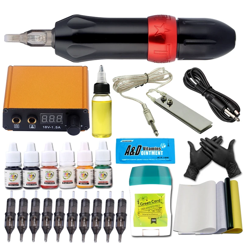Professional Rotary Pen Tattoo Kit 6 Color Immortal Machine gun Inks Set LCD Mini Power Cartridge Needle Equipment Supplies
Professional Rotary Pen Tattoo Kit 6 Color Immortal Machine gun Inks Set LCD Mini Power Cartridge Needle Equipment Supplies