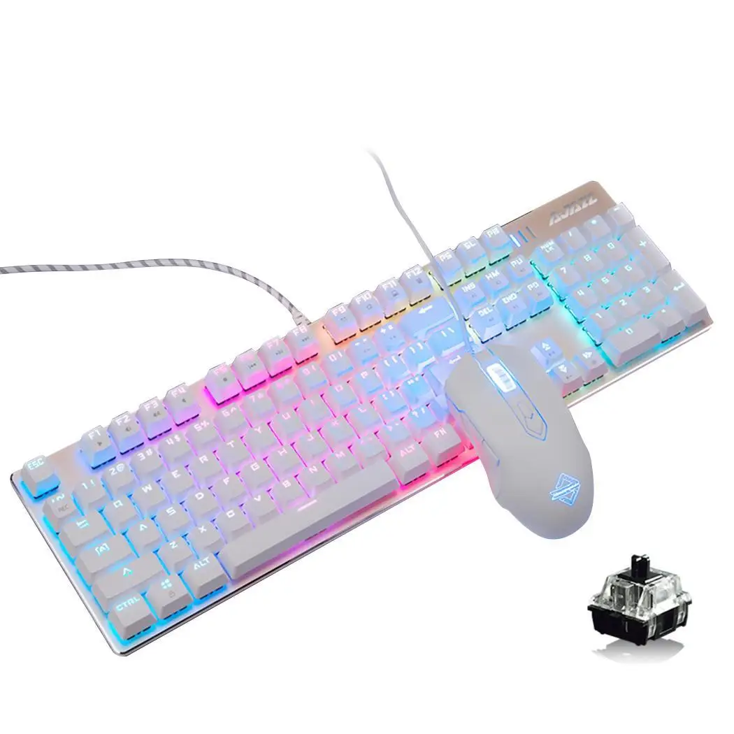 USB Проводная Механическая клавиатура LED оптическая черная ось зеленая игровой