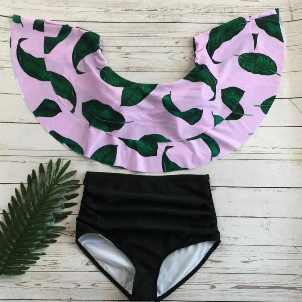 Sexy Swimwear Women Bikini Set Print Leaves Push-Up Padded High Waist Ruffle Vintage
Sexy Swimwear Women Bikini Set Print Leaves Push-Up Padded High Waist Ruffle Vintage
