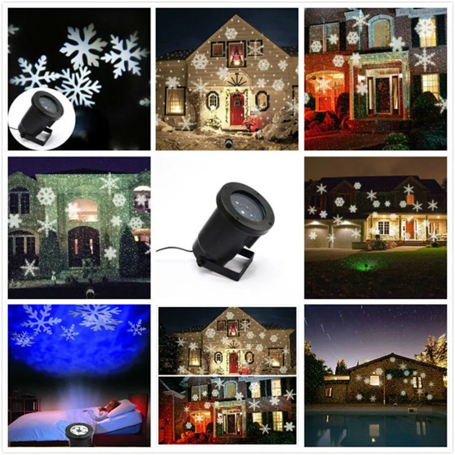Laser Projector Waterproof Moving Snow Snowflake SpotLight Christmas New Year LED Stage Party Light Garden | Лампы и освещение