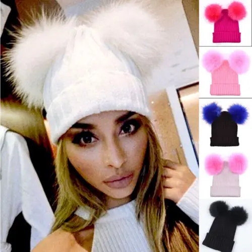 Winter Women Ladies Knit Warm Knit With Double Fur Pom Pom Cute Crochet Beanie Hats Beanies
Winter Women Ladies Knit Warm Knit With Double Fur Pom Pom Cute Crochet Beanie Hats Beanies