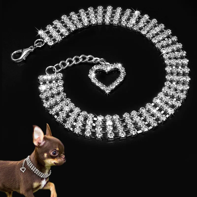 Фото 4 ряда Стразы misteroline ожерелье для домашних животных ошейник собак украшения