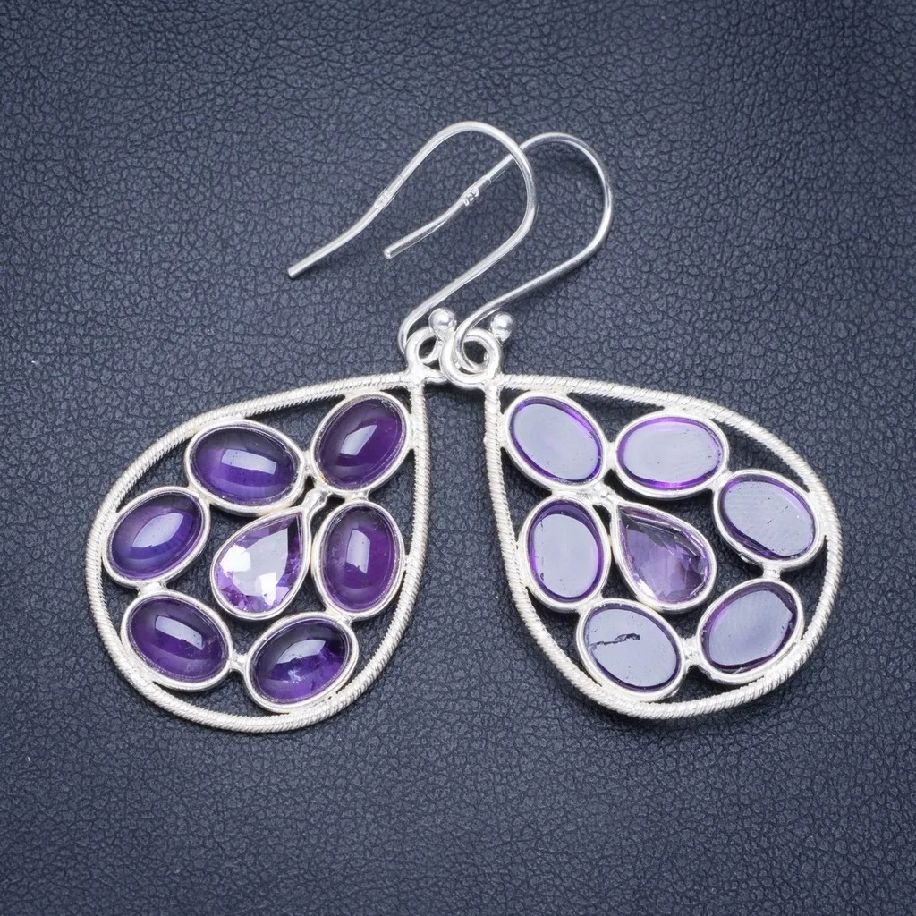 Natural Amethyst Handmade Unique 925 Sterling Silver Earrings 1.75" A0716
Natural Amethyst Handmade Unique 925 Sterling Silver Earrings 1.75" A0716