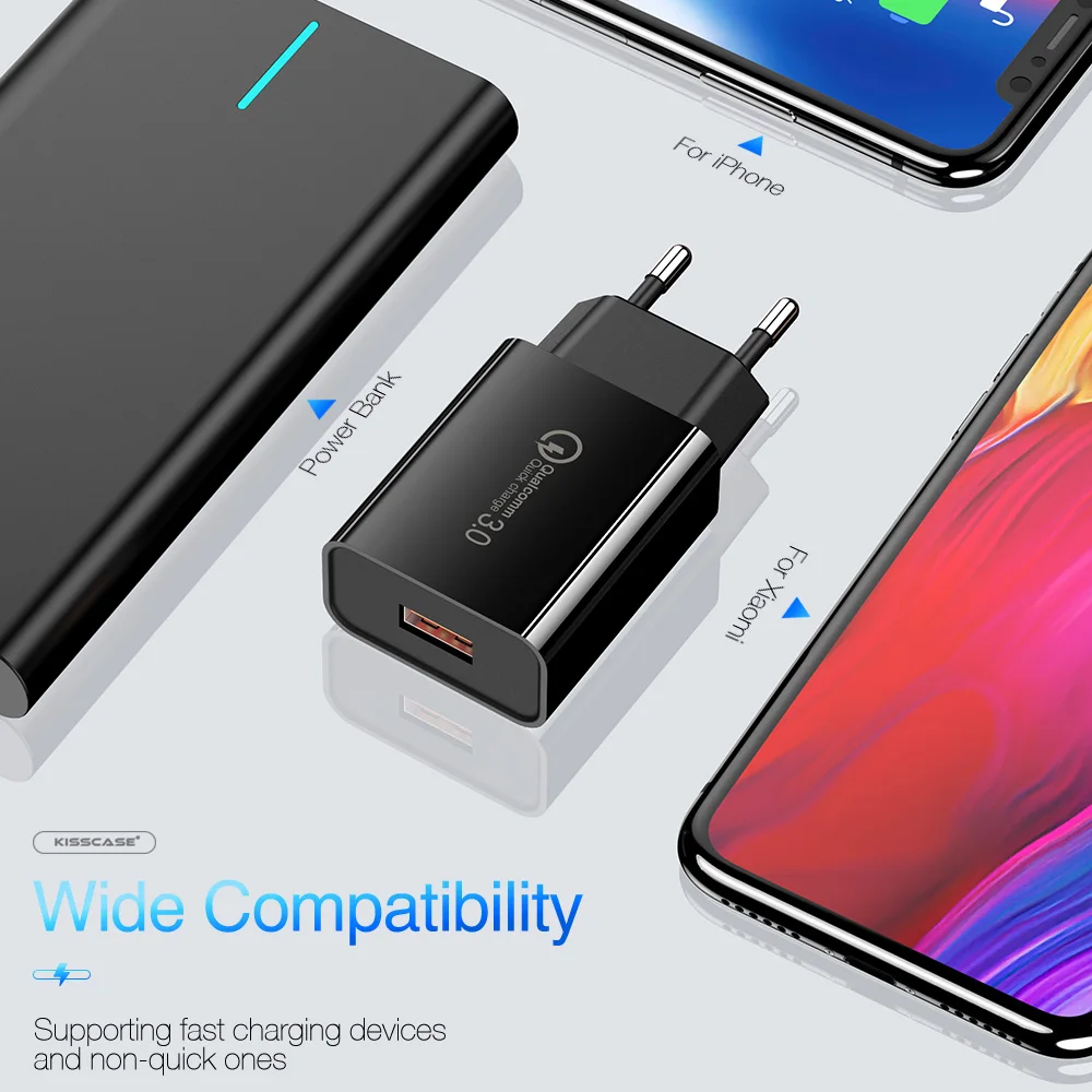 KISSCASE QC 3 0 USB быстрая зарядка Универсальный мобильный телефон для iPhone MAX XR X