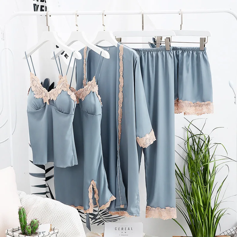 Spring Women Sleepwear Sexy Lace Lingerie Pyjamas Women Lingerie Female Pajama Female Suit 5 Pieces Sets With Chest Pads
Spring Women Sleepwear Sexy Lace Lingerie Pyjamas Women Lingerie Female Pajama Female Suit 5 Pieces Sets With Chest Pads