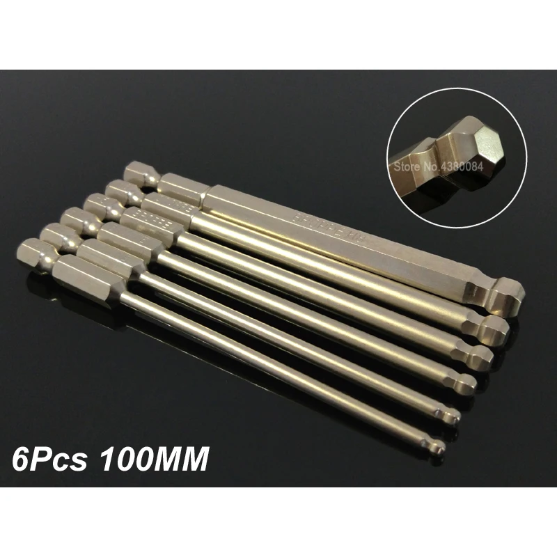 6Pcs Set 100MM Magnetic Spherical/Ball Inner Hexagon Screwdriver Drill Bits 1/4" Hex Shank Screw Driver Bits Tool S2 Alloy Steel
6Pcs Set 100MM Magnetic Spherical/Ball Inner Hexagon Screwdriver Drill Bits 1/4" Hex Shank Screw Driver Bits Tool S2 Alloy Steel