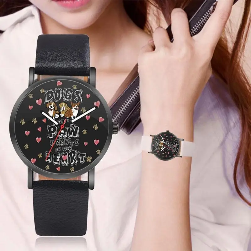 Cute Dogs Print Women Girls Leather Band Casual Analog Quartz Wristwatches | Наручные часы