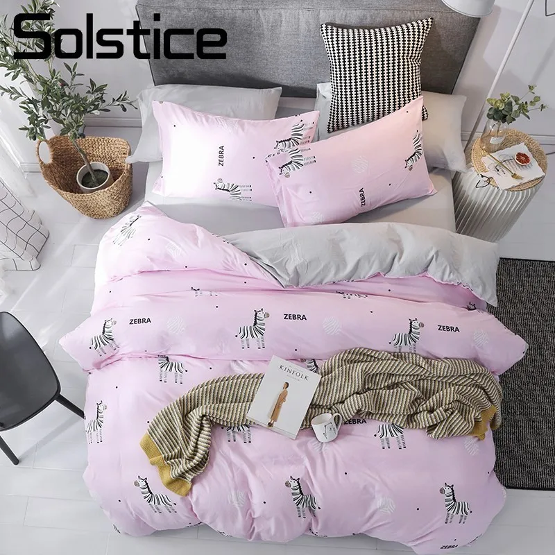 Solstice Home Textile Pink Zebra Gray Duvet Cover Pillowcase Flat Bed Sheet Girl Kid Adult Woman Bedding Linen Set Twin Full Kit | Дом и сад