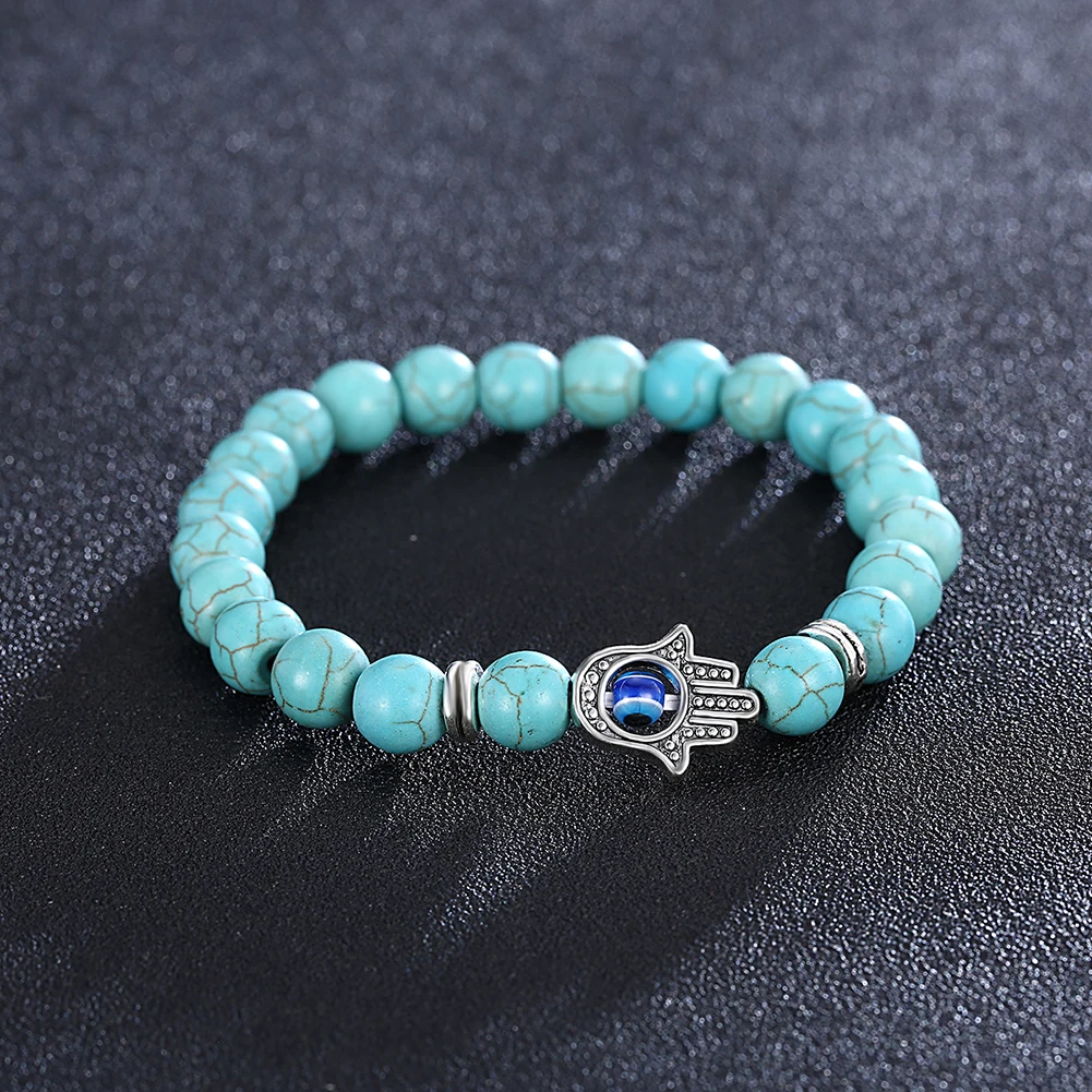Браслет из натурального камня Howlite 8 мм Фатима хамса рука сглаза шарм Йога