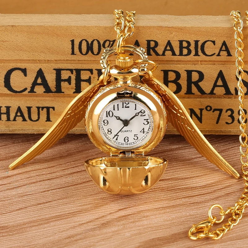 

Top Luxury Gold Watch Ball Pocket Watch Tiny Wings Necklace Pendant Chain Clock Gifts for Kids Children reloj Souvenir Gifts