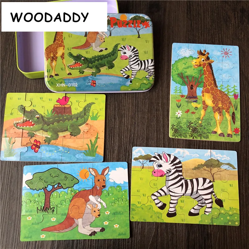 New Arrival 4 In 1 Puzzles 9/12/15/20Pcs Puzzles/Set With Iron Box Wooden Toys For Kids Educational Baby Toys Learning
New Arrival 4 In 1 Puzzles 9/12/15/20Pcs Puzzles/Set With Iron Box Wooden Toys For Kids Educational Baby Toys Learning