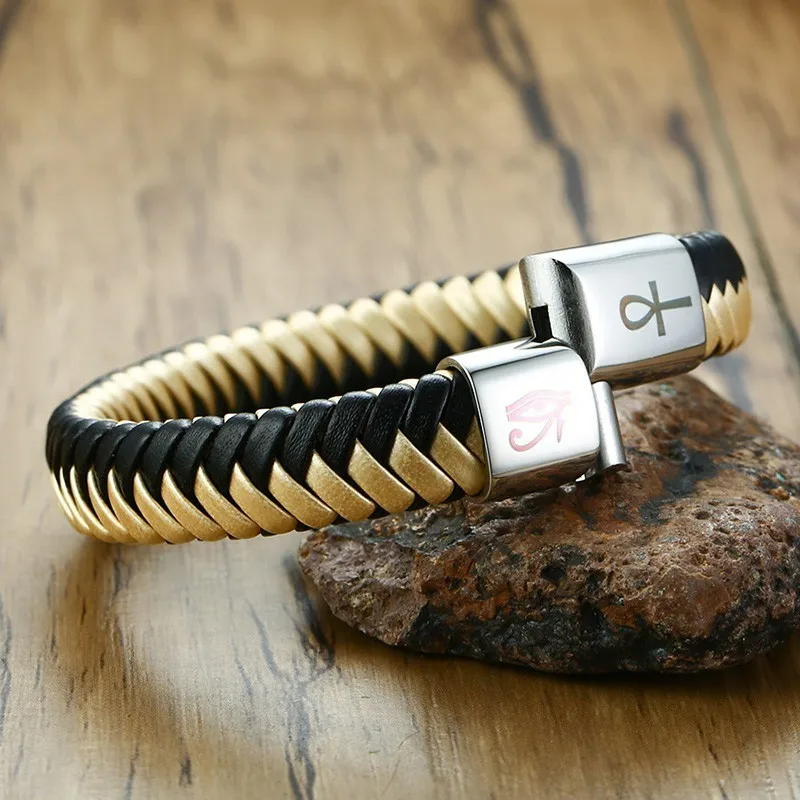 Engraving Braid Leather Bracelet With Stainless Steel Wristbands Egypt Eye Horus Ankh Cross Contrast Personalised Gifts
Engraving Braid Leather Bracelet With Stainless Steel Wristbands Egypt Eye Horus Ankh Cross Contrast Personalised Gifts