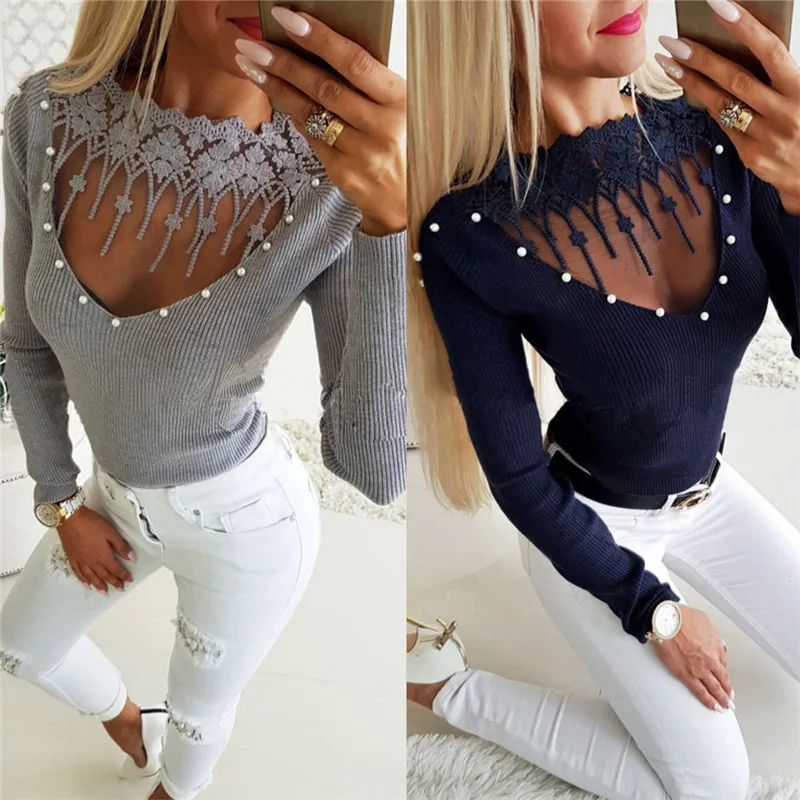 Fashion Women Lace Patchwork Knitted Sweater 2019 Casual Crew Neck Slim Fit Mesh Tops Knitwear Long Sleeve Sexy Sweater Hot Sale
Fashion Women Lace Patchwork Knitted Sweater 2019 Casual Crew Neck Slim Fit Mesh Tops Knitwear Long Sleeve Sexy Sweater Hot Sale
