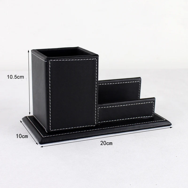 PPYY NEW -Pu Leather Pen Pencil Stand Marker Storage Box Organizer Case & Business Card Display Holders Office Suppl | Канцтовары для