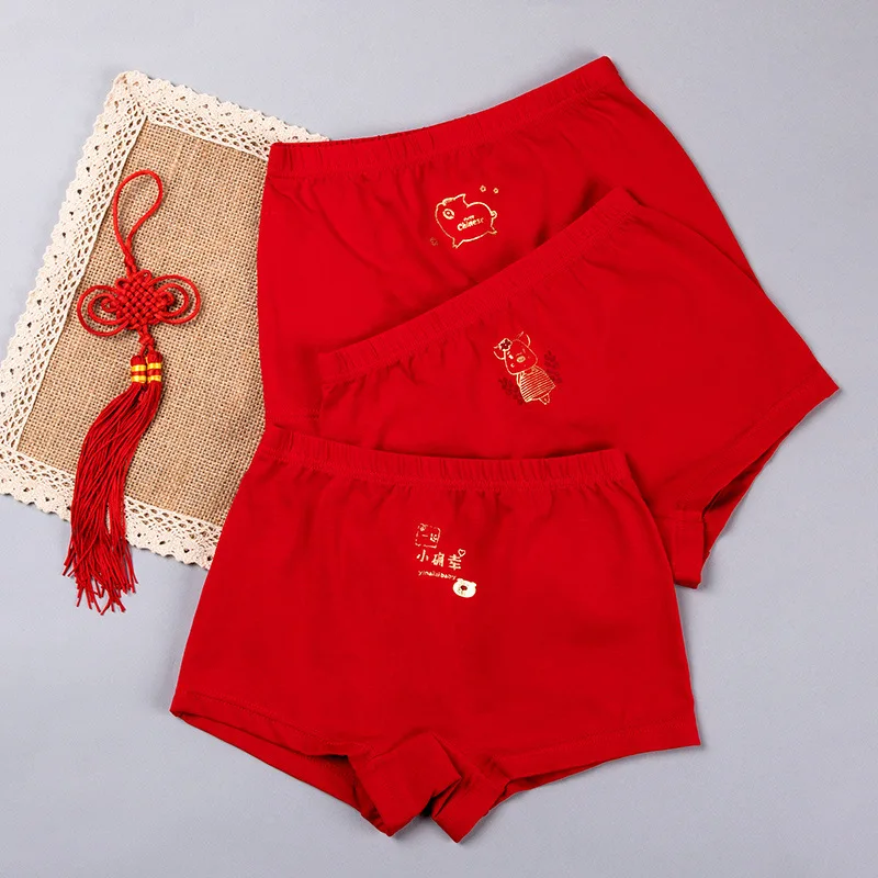 3PCS Children's Underwear zhong tong Cotton Boy Girls Boxer Red lingerie panties Comfortable breathable combination underwear | Мужская